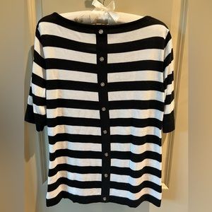NY & CO short sleeve striped sweater with buttons down the back
